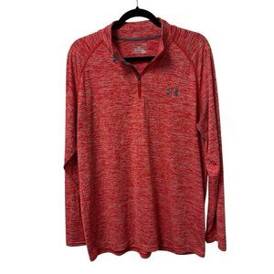 UNDER ARMOUR 1/4 ZIP PULLOVER LOOSE FIT HEAT GEAR MENS L RED HEATHERED WICKING